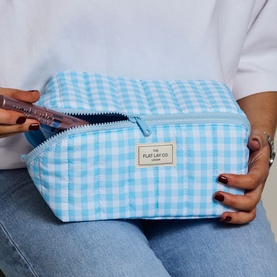 Marshmallow Flat Lay Makeup Box Bag - Baby Blue Gingham