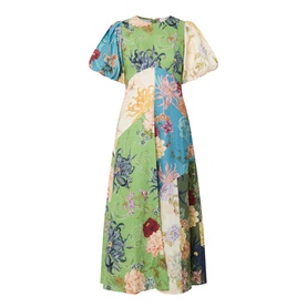 Avery Patchwork Flared Linen Dress