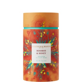 Fortnum & Mason Rooibos & Honey Infusion 30 Silky Bags 75g in orange floral cylindrical tin with botanical design