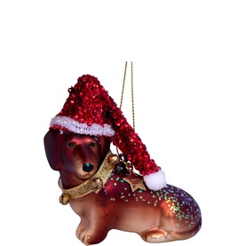 Dachshund Dog With Santa Hat Glass Tree Decoration