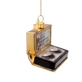 Vondels Fake Lashes Glass Tree Decoration in black, gold open box design with glitter star embellishment and hanging thread loop