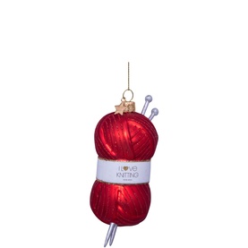Knitting Yarn & Needles Glass Tree Decoration