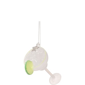 Vondels Margarita Glass Tree Decoration in white glass with lime green slice detail, glitter finish, silver star nameplate, and hanging thread loop
