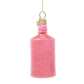 Vondels Gin Bottle Glass Tree Decoration in pink glitter finish with gold star nameplate and hanging loop