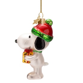 Snoopy With Present Glass Tree Decoration
