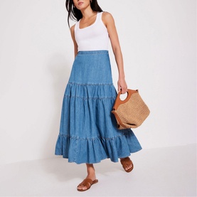 Tiered Denim Skirt