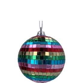 Gisela Graham Mirrorball Glass Bauble Tree Decoration in multi-coloured mirrored tile design with silver hanging loop
