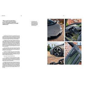 New Mags Iconic Cars book open to spread featuring green sports car photography and interior detail shots