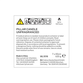 Unscented Pillar Candle 7 x 20