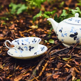 Wild Strawberry Inky Blue Teacup & Saucer Set