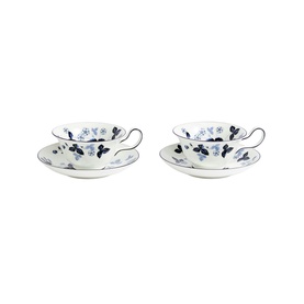 Wild Strawberry Inky Blue Teacup & Saucer, Set of Two