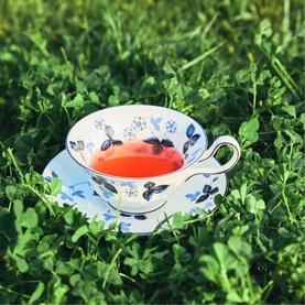 Wild Strawberry Inky Blue Teacup & Saucer, Set of Two