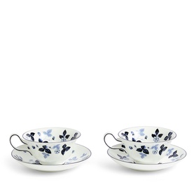 Wild Strawberry Inky Blue Teacup & Saucer, Set of Two