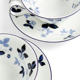 Wild Strawberry Inky Blue Teacup & Saucer, Set of Two