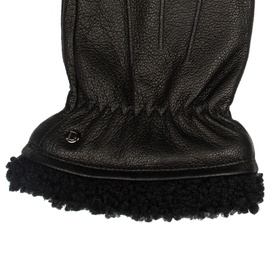 Dents Shrewsbury Lined Gloves in black grained leather with elasticated cuffs and shearling-style lining trim