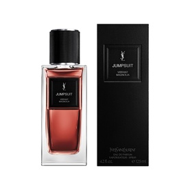 YSL Le Vestiaire des Parfums Jumpsuit Eau de Parfum bottle with black rectangular box, warm amber-red glass flacon