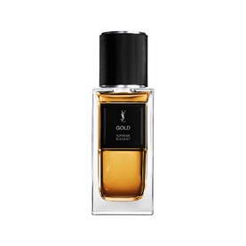 YSL Le Vestiaire des Parfums Gold Eau de Parfum, rectangular glass bottle with amber liquid and black cap