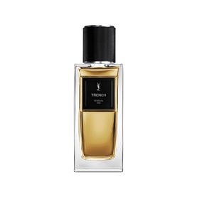 YSL Le Vestiaire des Parfums Trench Eau de Parfum, tall rectangular glass bottle with black cap and amber liquid