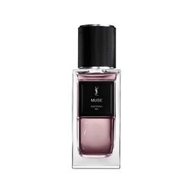 YSL Le Vestiaire des Parfums Muse Eau de Parfum in a square glass bottle with black cap and deep rose-tinted fragrance