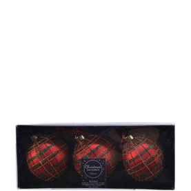 Glitter Check Round Tree Decoration, Set of Three