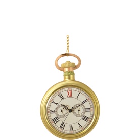 Kaemingk Pocket Watch Glass Tree Decoration in brown, gold-toned pocket watch design with Roman numeral dial and hanging loop