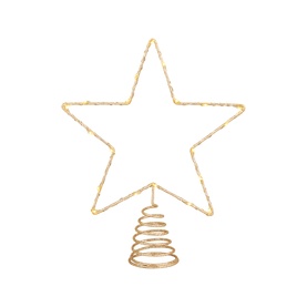 Kaemingk Micro LED Star Christmas Tree Topper 27cm in gold glitter metal with warm white LEDs and coiled base fitting