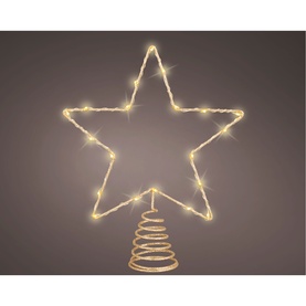 Kaemingk Micro LED Star Christmas Tree Topper 27cm in gold metal with warm white micro LEDs and spiral base mount