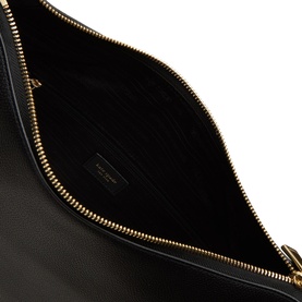 Kate Spade Liv Large Hobo Bag in black leather, interior view showing gold-tone zip, black lining and logo plaque detail