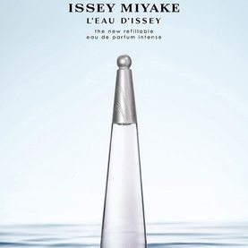 Issey Miyake L'Eau d'Issey Eau de Parfum Intense 50ml refillable bottle with silver cap on light blue background