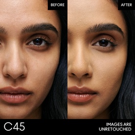 MAC Studio Fix Powder Plus Foundation Refill shade C45 before and after wear comparison on model, images unretouched