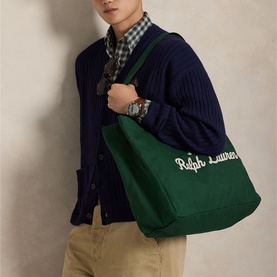 Embroidered Script Logo Canvas Tote Bag