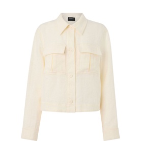 Whistles Abby Linen Patch Pocket Overshirt in cream with two chest pockets, point collar, and long sleeves