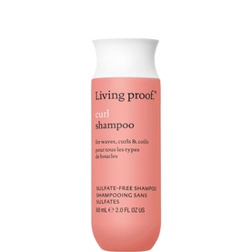 Living Proof Curl Shampoo 60ml in coral-pink bottle, sulfate-free formula for waves, curls and coils