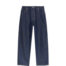 Mint Velvet Barrel Leg Jeans in dark blue denim, wide-leg silhouette with five-pocket styling and contrast stitching detail