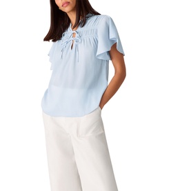 Flutter-Sleeve Tie Front Blouse