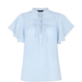 Flutter-Sleeve Tie Front Blouse