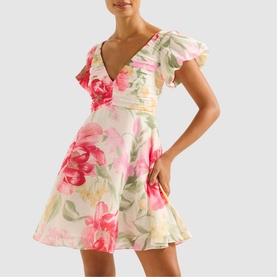 June Floral Ruched Mini Dress