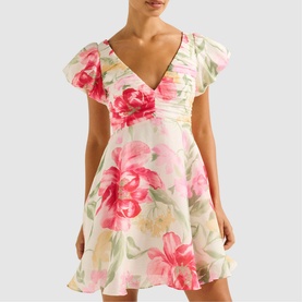 June Floral Ruched Mini Dress