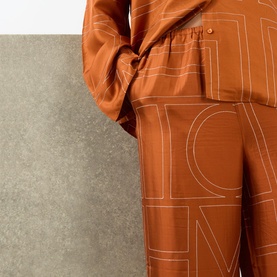 Monogram Wide Leg Silk Trousers