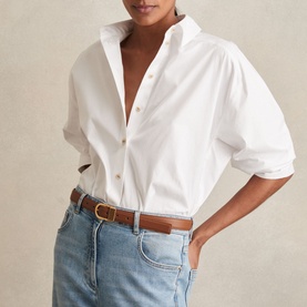 Hazel Leather Curved-Buckle Belt