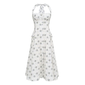 Claudia Button Front Floral Halter Dress