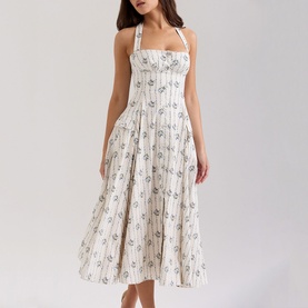 Claudia Button Front Floral Halter Dress