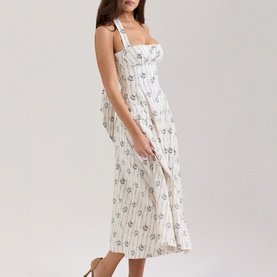 Claudia Button Front Floral Halter Dress