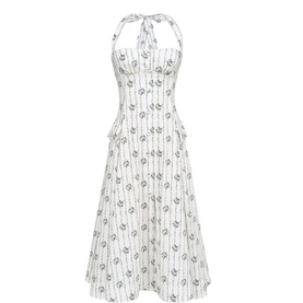 Claudia Button Front Floral Halter Dress