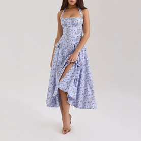 Claudia Button Front Floral Halter Dress