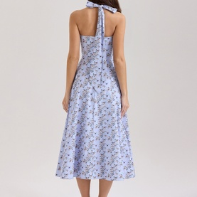 Claudia Button Front Floral Halter Dress