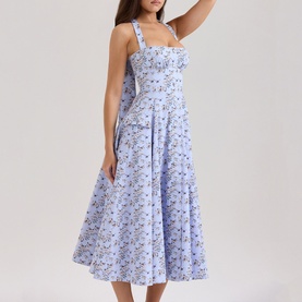 Claudia Button Front Floral Halter Dress