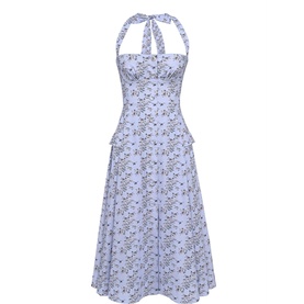 Claudia Button Front Floral Halter Dress