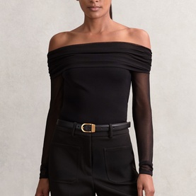 Angie Sheer-Mesh Bardot Top