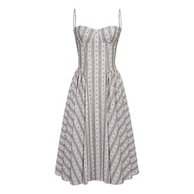 Samaria Floral Stripe Flared Dress